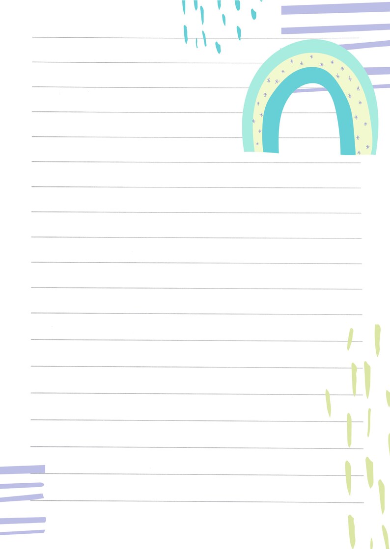 Printable Whimsical Rainbow Notebook Pages, Printable Note Page ...