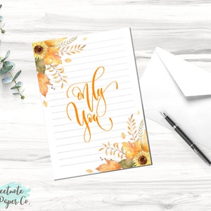 May include: A white card with lined paper and a fall-themed border of sunflowers, leaves, and branches. The text "Only You" is written in orange cursive.