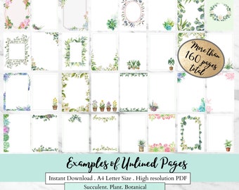Printable Eucalyptus Botanical Note Pages Bundle, Succulent Scrapbook Pages, Lined Note Pages PDF, Digital Letter A4 Note Pages