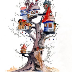Neighbors, Original is Watercolor, Prints are Gicleé Print, Museum Quality, Heavy Weight Paper, Hand Signed, Free Shipping