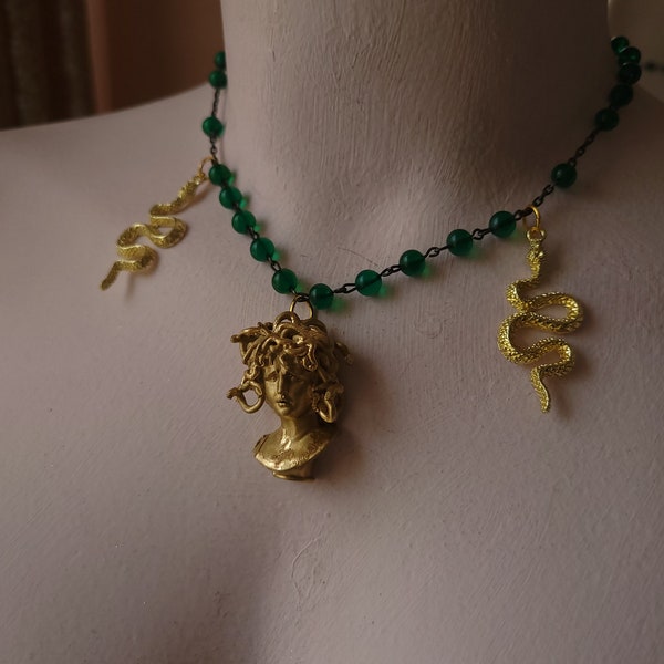 Repurposed rosary vintage Medusa necklace