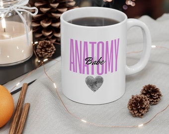 Anatomy Babe, Heart, Fingerprint, Queen Mary Anatomy, Coffee, Tea, Cup, Science, Biology, Crown, Mug 11oz