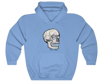 Skull, Head, Face, Bones, Skeleton, Body, Anatomy, Science, Queen Mary Anatomy, Unisex Heavy Blend Hooded Sweatshirt