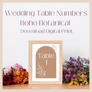 Boho Botanical Arch Minimalist Wedding Table Numbers Tan