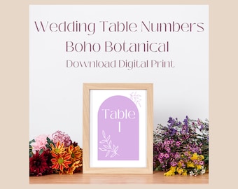 Boho Botanischer Bogen Minimalist Hochzeit Tischnummern Flieder