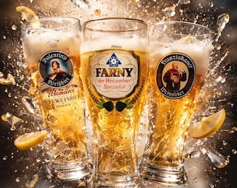 Three Pint Beer Glasses, Valentins, Franziskaner, Farney, Tall Beer Glasses