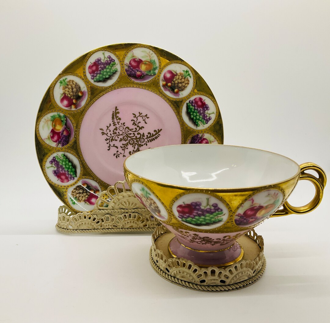 Lefton Tea Cup and Saucer Set/ Pink and Gold/ Bone China/ Textured