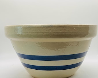 Roseville, Robinson Ransbottom, Blue Stripe 3 Quart MIXING BATTER BOWL