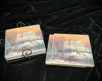 Thomas Kinkade Coasters with Caddy, Painter of Light