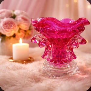 Glass Wax or Oil Burner Lamp, Magenta and Clear Glass