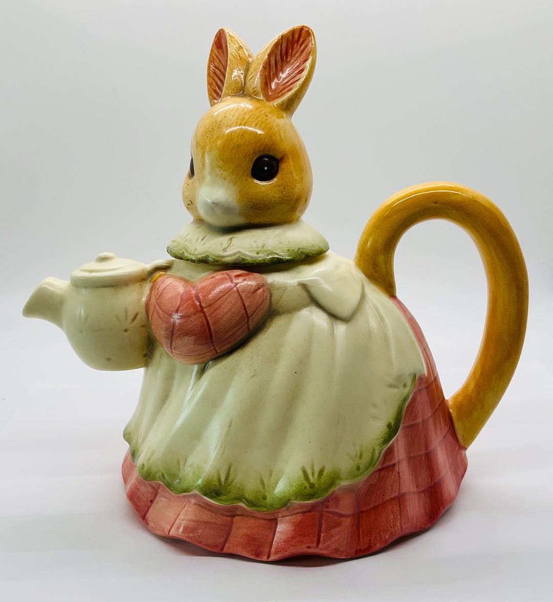 Golden Rabbit Kitchen Tea Pot Vintage Takahashi Bunny Teapot/ceramic Lady Rabbit/ Easter Teapot ...