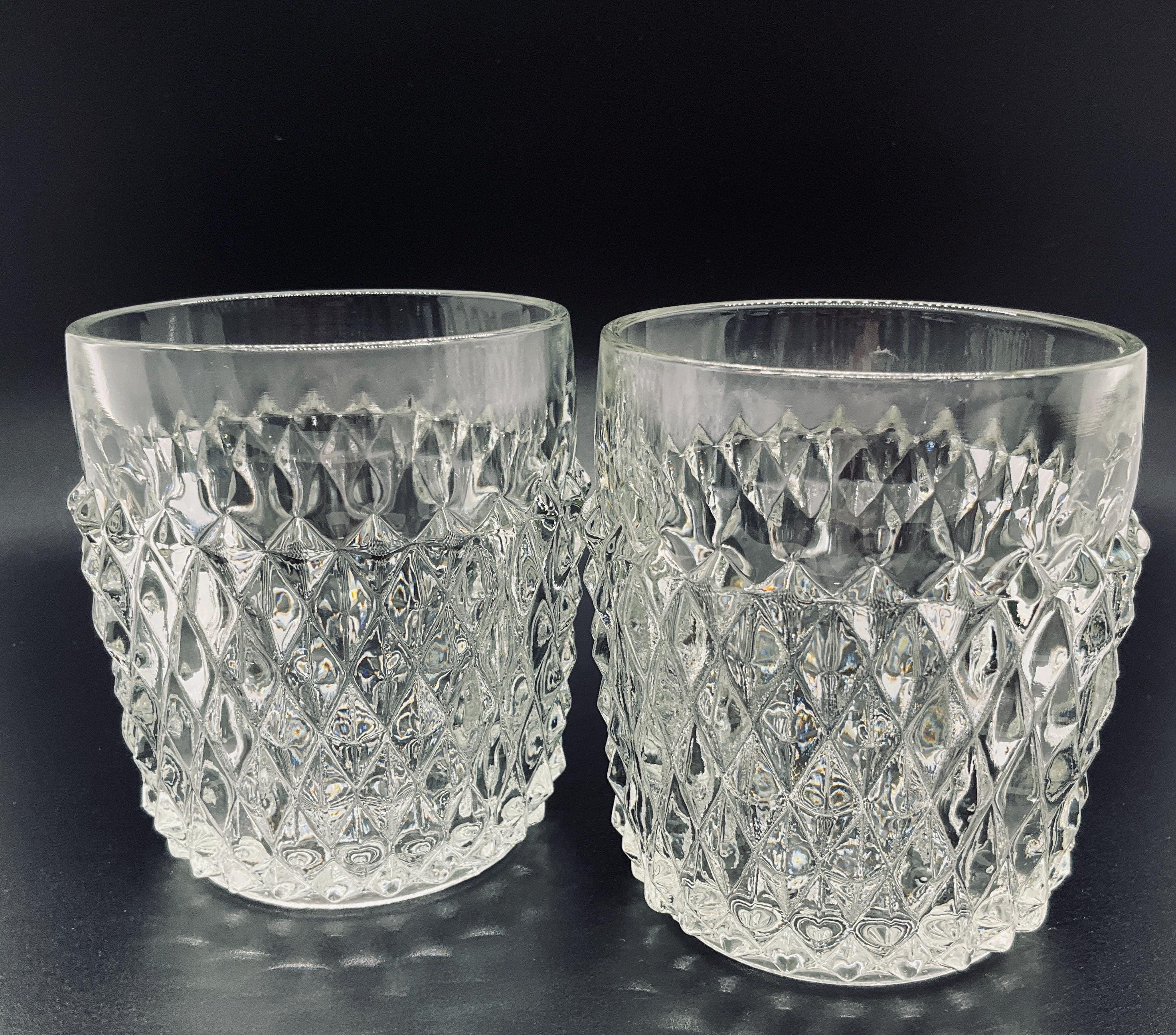 Indiana Glass Juice Glasses/Diamond Point Clear Pattern/Pressed Glass