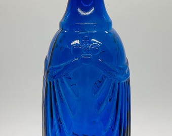 Cobalt Blue Collectible Glass Bottle/Embossed Fan Shaped Drape Pattern
