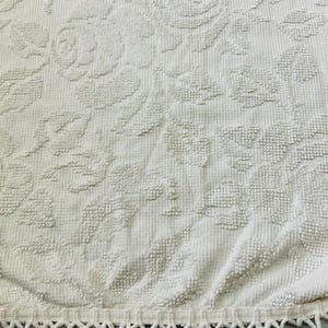 Vintage Chenille Bedspread with Ball Fringe, Rose Pattern