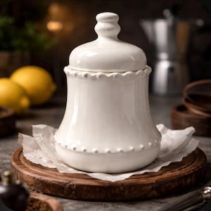 Farm House Cookie Jar, Scalloped Edge, Beaded