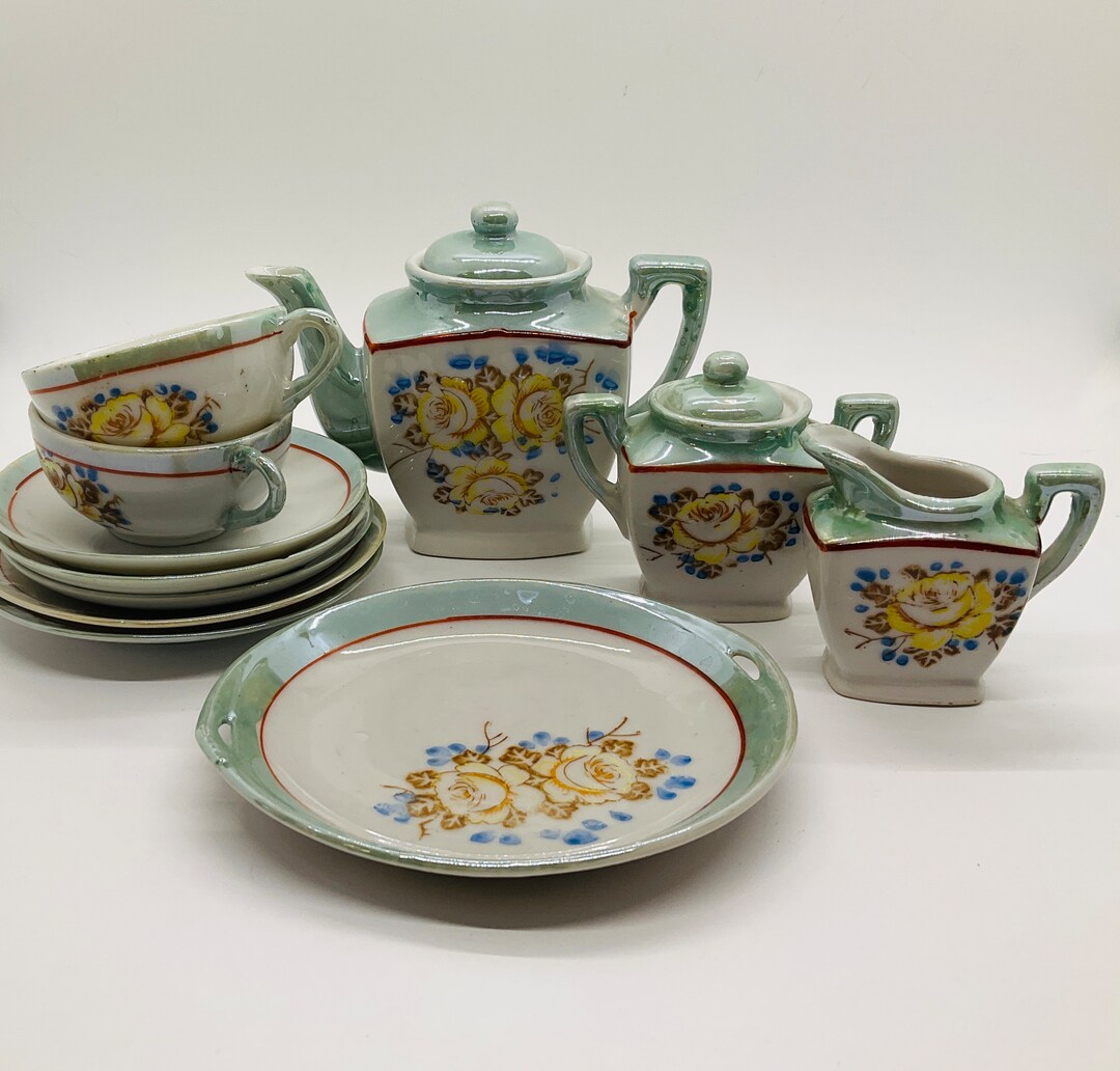 Children's Vintage Tea Set/ Miniature Tea Set/ Japan/ Luster Glaze/ Floral Design/ Tea for Two