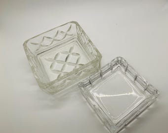 Two Square Glass Ring, or Dresser Dishes