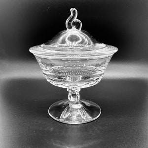 Fostoria Century Jelly Dish/ Low Pedestal/ Compote Candy Dish with Lid/ Clear Glass/ Finial Handle/ Vintage Glassware