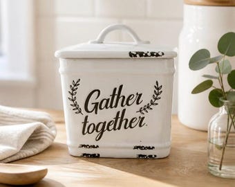 Scentsy Wax Warmer, Gather Together, White with Brown Lettering