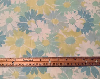 Vintage Twin Flat Sheet: Floral Print, Turquoise, Lime & White Daisies