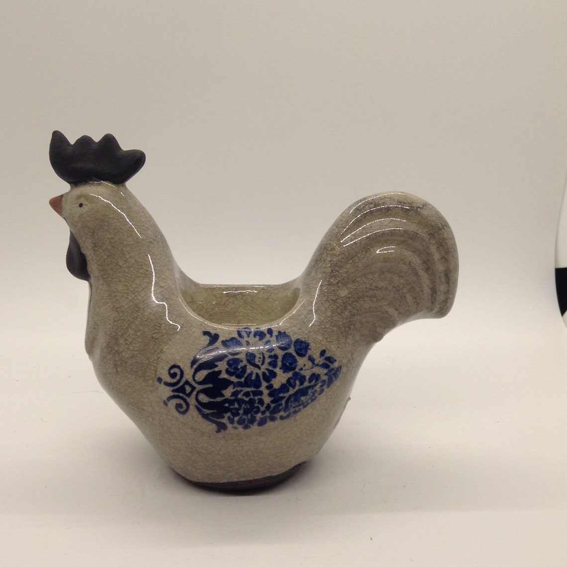 Chicken candle holder clay crackle glaze chicken blue Etsy