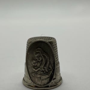 Vintage Thimble/Madonna with Child/Silver with Plaque on the Front of the Blessed Mother and Jesus