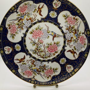 Japanese Imari Plate/Flower and Bird Pattern/Cobalt Blue, Pink,Brown,Gold