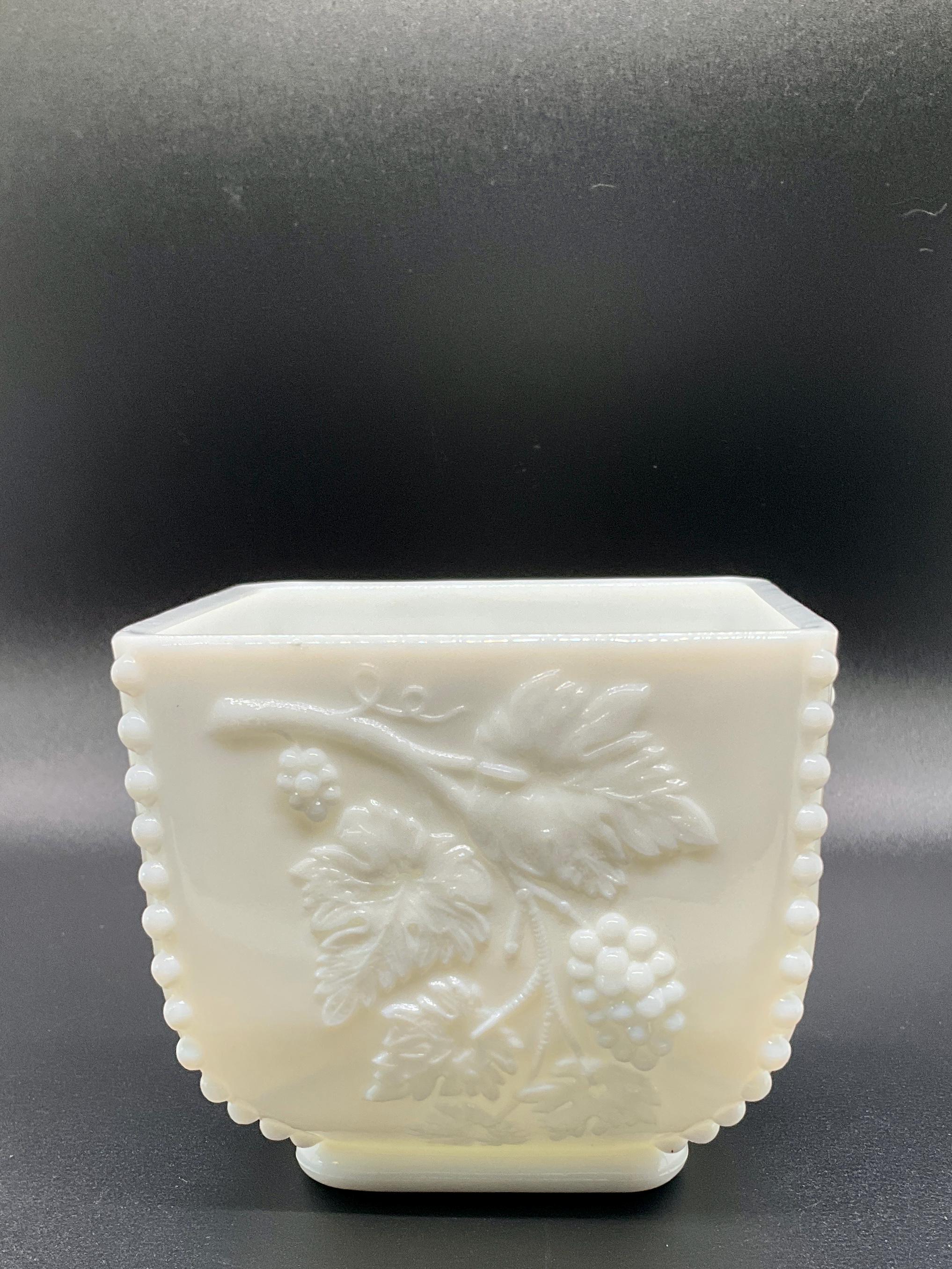 Vintage Westmoreland Milk Glass Small Square Dish/Berry and Leaf Design