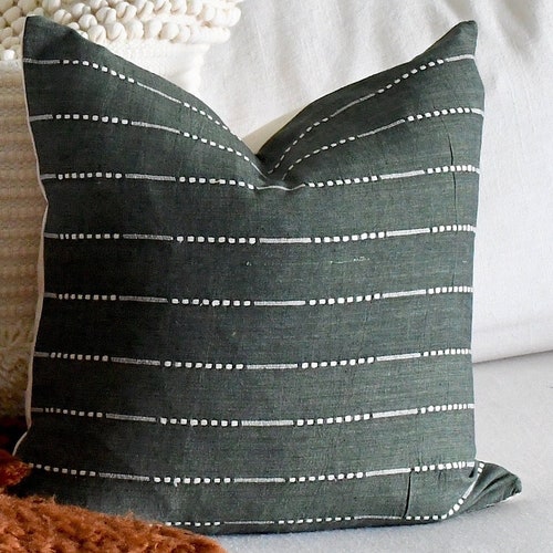 Green Lumbar Throw Pillow Covers 18 X 18 Green Cotton Pillow Etsy