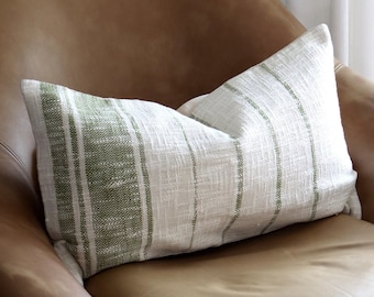 Lumbar Pillow, White Striped Farmhouse, Boho, Minimalist Decorative Pillows