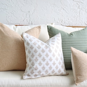 4 Patterned Boho Throw Pillows, Beige Taupe Pillow Covers, Lumbar, Olive Green, Sofa Pillow Set Unique Accent Decor, Living Room, Bedroom