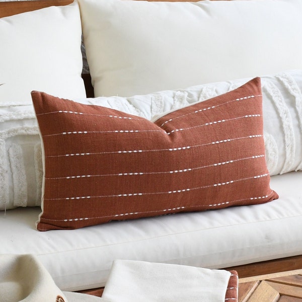 Small Lumbar terracotta pillow cover, Long oversized lumbar, 20 x 20 throw pillow, Rust Decorative Accent