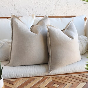 100% Linen Light Beige 18x18 Throw Pillow 20x20 Inch Covers | Soft Throw Accent Pillows | Decorative Pillow | Linen Pillows 20 inch Pillow