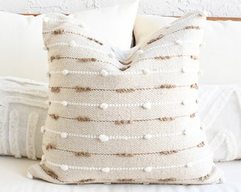 Tufted Beige Pillow Cover textured-Handmade-Handwoven, Cushion Cover, Soft India Boho Pillow Cover, Decorative Pillow Cover, 20x20