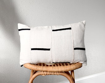 White Mudcloth Small Lumbar Pillow 103