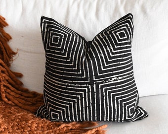 Black Pillow Covers 20x20, Small Lumbar Mud Cloth Cover, Unique Mudcloth Decorative Throw Pillows Case