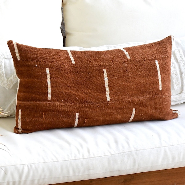 Brown Lumbar Handmade Mud Cloth | Brown Mud Cloth | Decorative Pillow Case | Brown Throw Pillow | Striped Lumbar pillow cover Rust pillow
