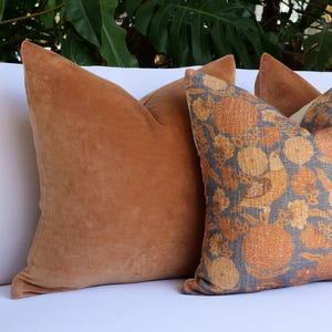Neutral Boho Pillow Cover Set | Sofa Pillow Cover Set | 20x20 Mocha Brown Velvet Pillow | 18x18 Floral Pillow Cover