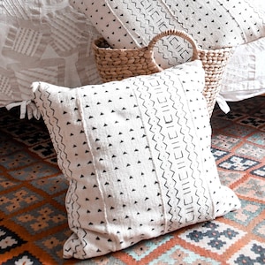 Bohemian White Pillow Cover Handmade MudCloth Pillow Case | Ivory Mud Cloth Pillow | Unique white accent pillow