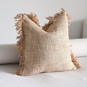 Fringe Neutral Pillow Covers | Brown Plain Pillow Cover Soft Throw Boho Pillow Covers | Throw Pillow Cover |  16 x 16