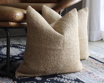 Brown Beige Textured Throw Pillow Cover Set, Textured Wool Pillows