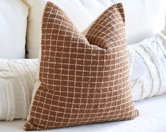 Light Brown 18 x 18 Throw Pillow | Checkered Pillow | Soft Throw Boho Pillow Covers | Decorative Pillow Cover | Sofa Pillows