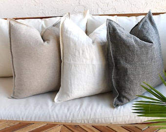 100% Linen Pillow Covers, 20x20 Light Beige, Ivory, 18x18 Throw Pillows, Soft Neutral Accent