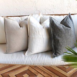 100% Linen Pillow Covers, 20x20 Light Beige, Ivory, 18x18 Throw Pillows, Soft Neutral Accent