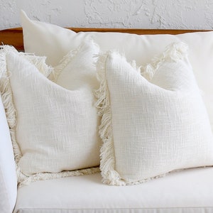 Ivory Boho Fringe Pillow Combination | 2 Sofa Pillow Set | Decor Pillow Cover Set | Unique Throw Pillows Decorative Pillow Fringed 16 X 16