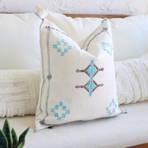 White Moroccan Cactus Silk Pillow Cover, Authentic Handmade Decorative Boho Pillows, Throw Pillow Decor, Decorative Pillow Case 20 x 20 inches