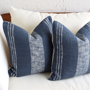 2 Blue Throw Pillow Cover Set, Decorative Striped Pillows, Blue Bedroom Decor, Soft Accent Pillows