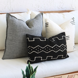 Ensemble de 3 taies d'oreiller en lin gris, taies d'oreiller décoratives noires et blanches, petites housses pour accents lombaires en tissu terre battue 18 x 18, 16 x 16, 12 x 18