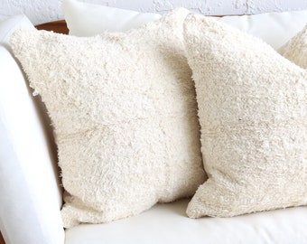 2 Large Off White Throw Pillows, Decorative Textured 20 x 20 Pillows, Cream Bedroom Decor, Soft Accent Pillows