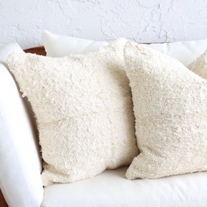 2 Large Off White Throw Pillows, Decorative Textured 20 x 20 Pillows, Cream Bedroom Decor, Soft Accent Pillows